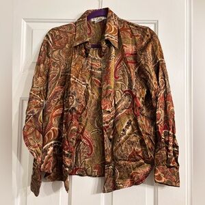 Nine West Silk Paisley Shirt in Earth Tones